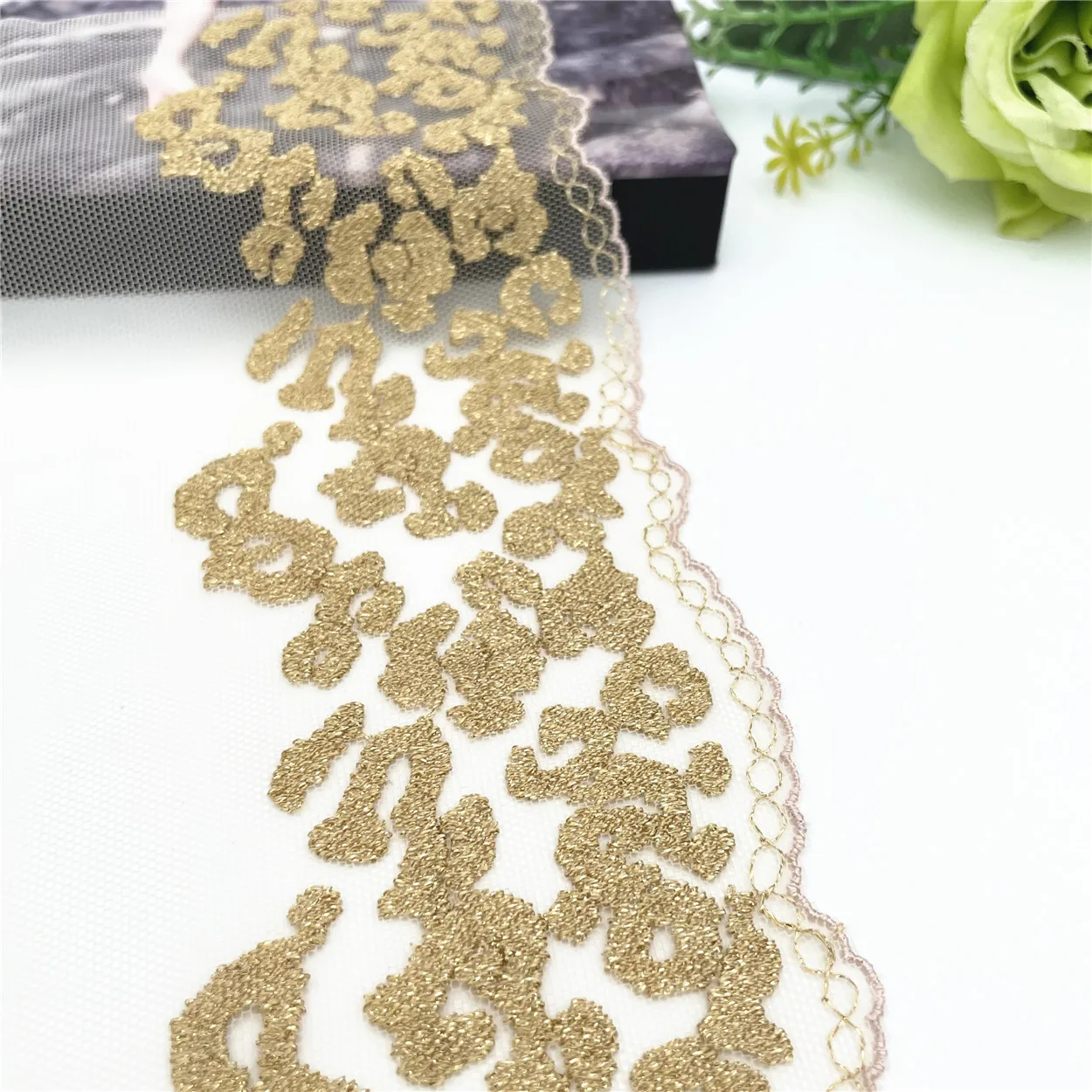 3y/lot Width 7 1/4 inch (18.50cm) Burgundy Shiny Golden Embroidery Lace Trim Clothing Sewing Craft DIY Apparel Fabric Lace 5