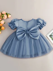 Baby Girl's Dark Green Bow Dress with Veil - Birthday & Party Wear - 18 - 24M (Gray - blue)
