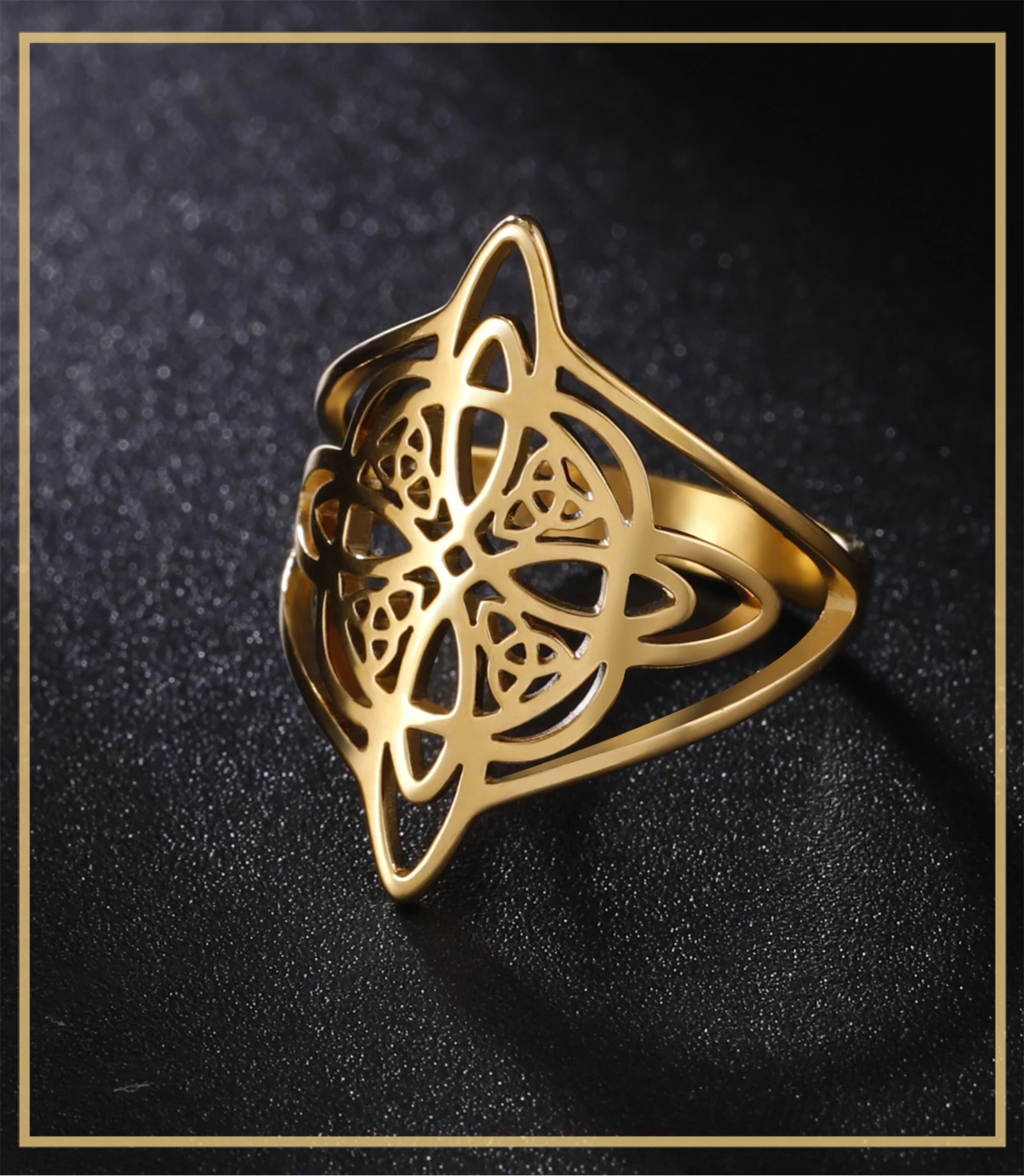 Skyrim Hexerei Hexen knoten Ring Edelstahl Fingerringe Wicca Triquetra Celtics Knoten Amulett Schutz Schmuck Frauen Männer – Detail 11