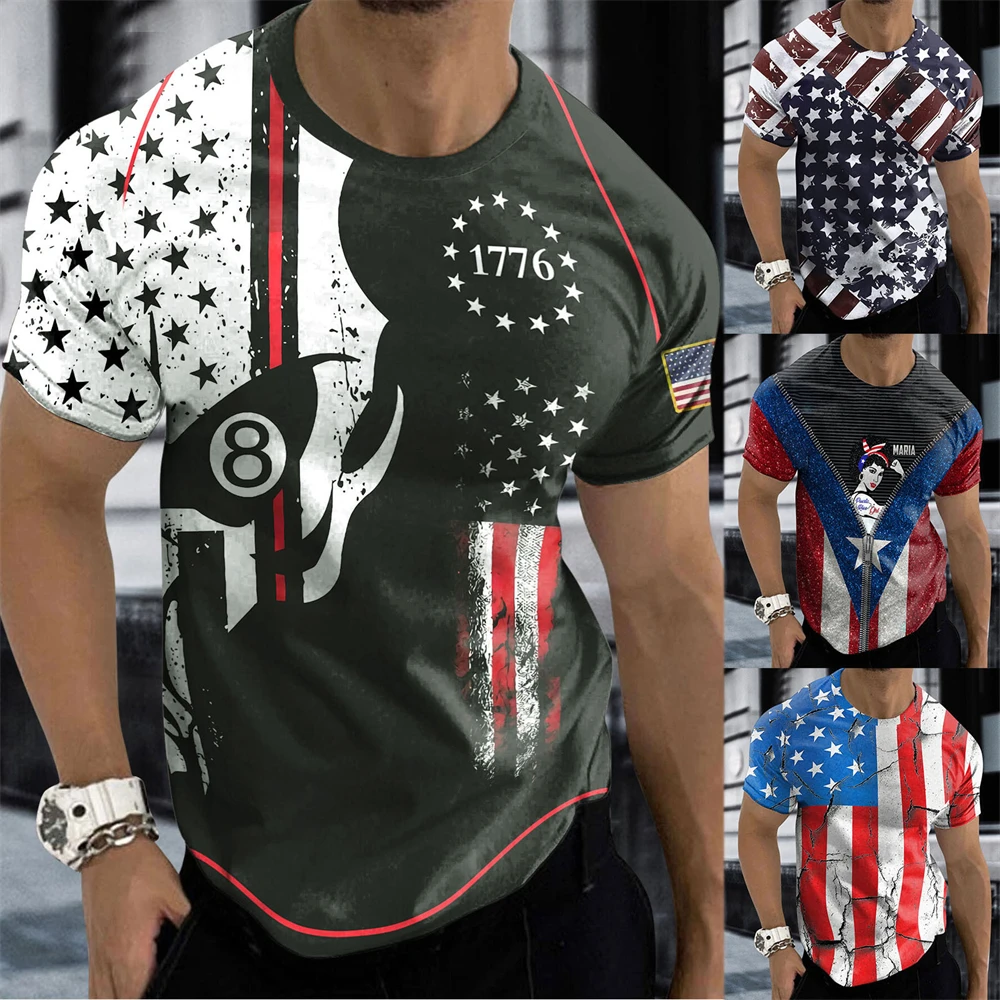 

Retro Men's T-Shirt 3d USA Flag Print Short Sleeve Top Outdoor Casual Pullover Summer Quick Dry Tee Shirt Loose Oversize T Shirt