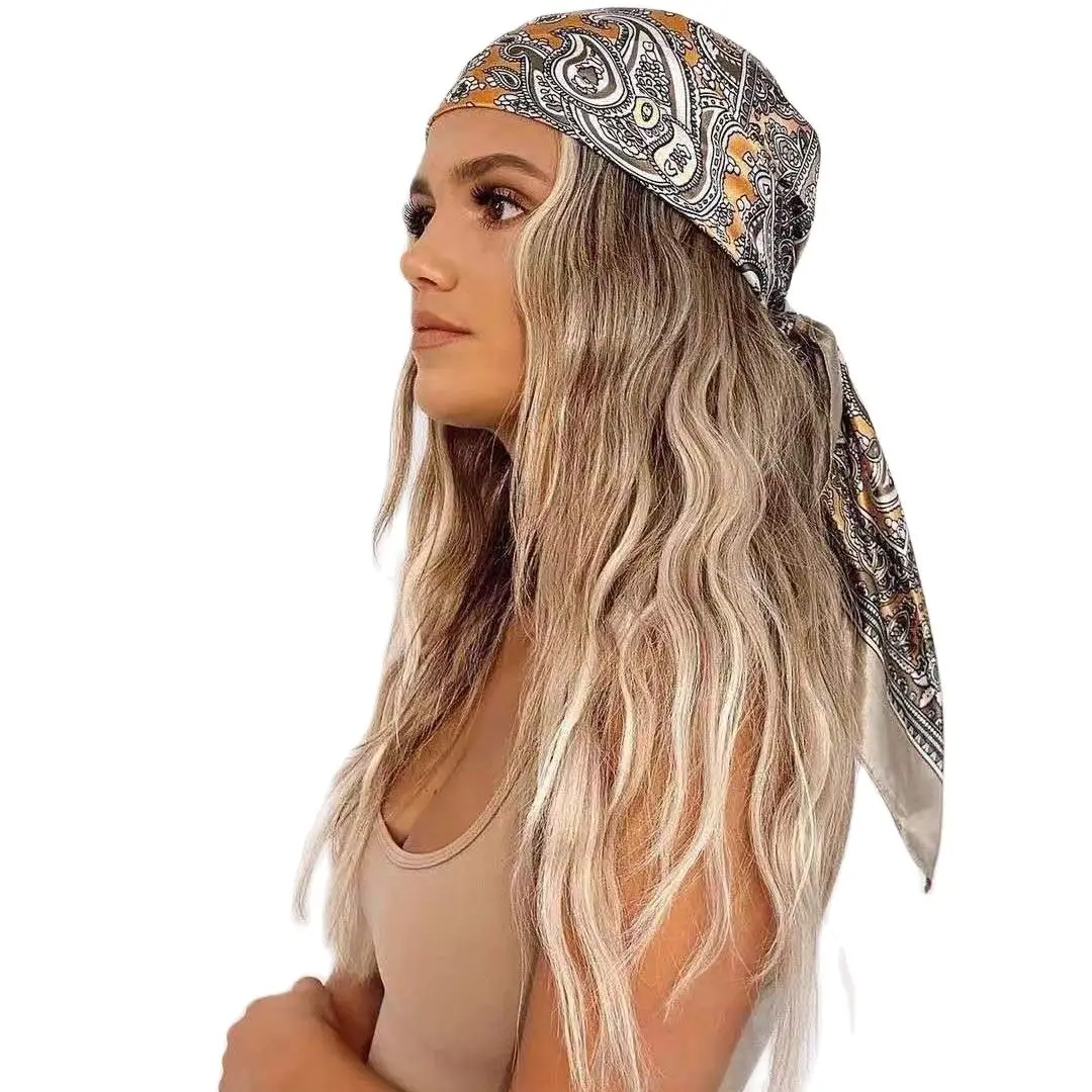 

Винтажный золотистый Шелковый головной убор с пейсли/шарф для волос женские модные повязки платок из фуляра женские роскошные брендовые хиджабы 90x90 см