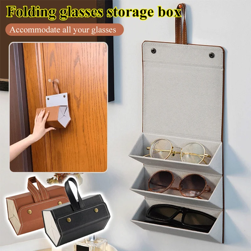 

Portable Sunglasses Organizer, Foldable Travel Glasses Storage Box, Multi-slot PU Leather Case, Home Display Hanging Box