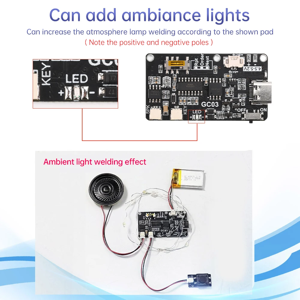 Audio Module Kit Recordable Sound Module GC03 Recording Card Movement Programmable Board with Speaker for DIY Greeting Card Gift