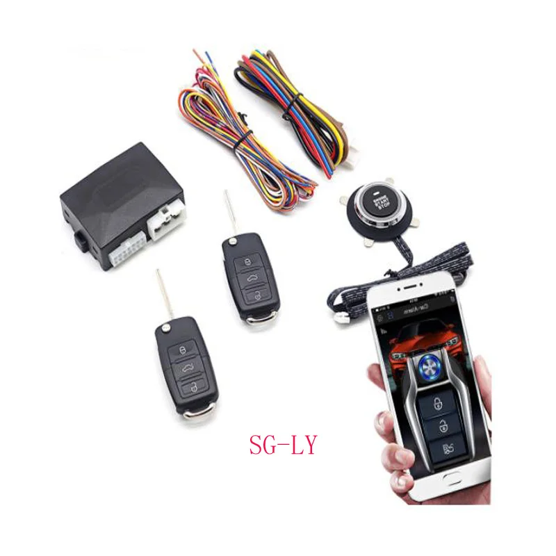 Keyless Entry System Remote Control Engine Start Car Alarm With Autostart Push Start Stop Button PKE Central Locking Automation automotive keyless entry system smart key remote start kit car alarm with autostart push one button auto engine start stop kit