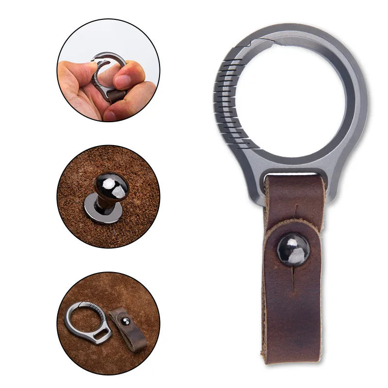 High Quality Men's Cowhide Waist Hanging Car Key Chain High-End Super Light Titanium Alloy Keychain Key Ring Father's Day Gift