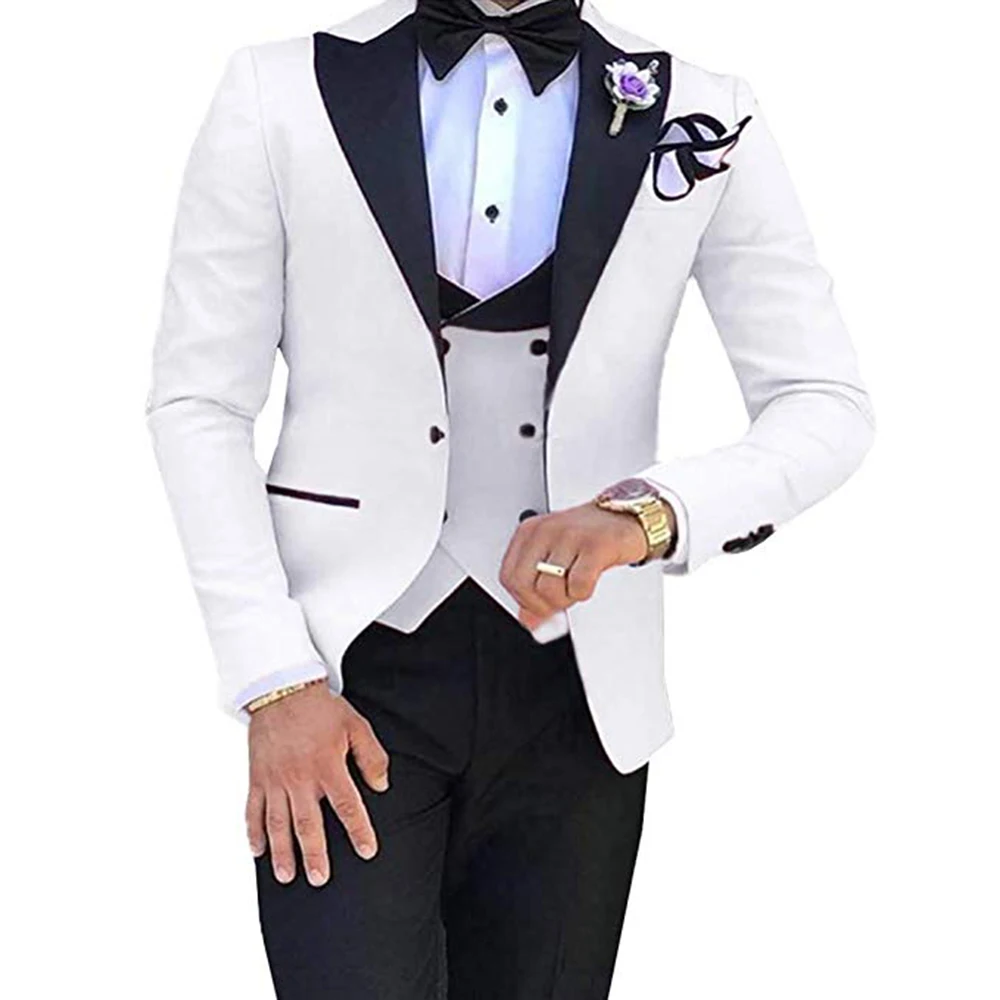 

New Arrival Custom Made Slim Fit Groom Wear Peak Lapel Wedding Suit 3 Pieces Suit Set (Jacket+Pant+Vest+Bow) Costume Homme