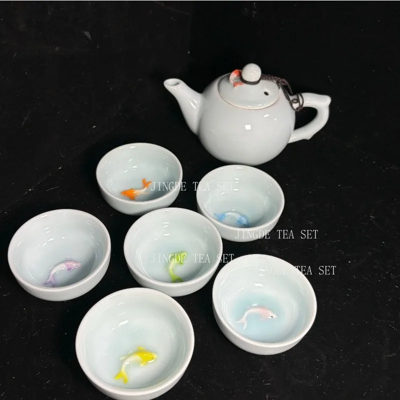 Creative Ceramic Small Fish Teacup Set Portable Tea Pot and Cup Set Chinese Tea Ceremony Supplies Customized Teaware Gifts