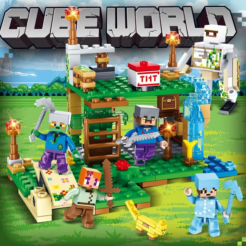 Children's Puzzle Building Block Toys, Village Slides, Caves, Mines, Horse Cities, Cats, Leopards, Jungles, Educational Toy For - 6