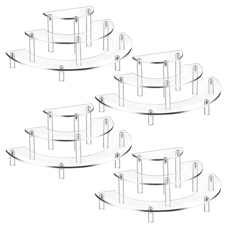 

4 Pack 3 Tier Clear Cupcake Stand Holder Half Moon Cupcake Stand Dessert Stand For Display