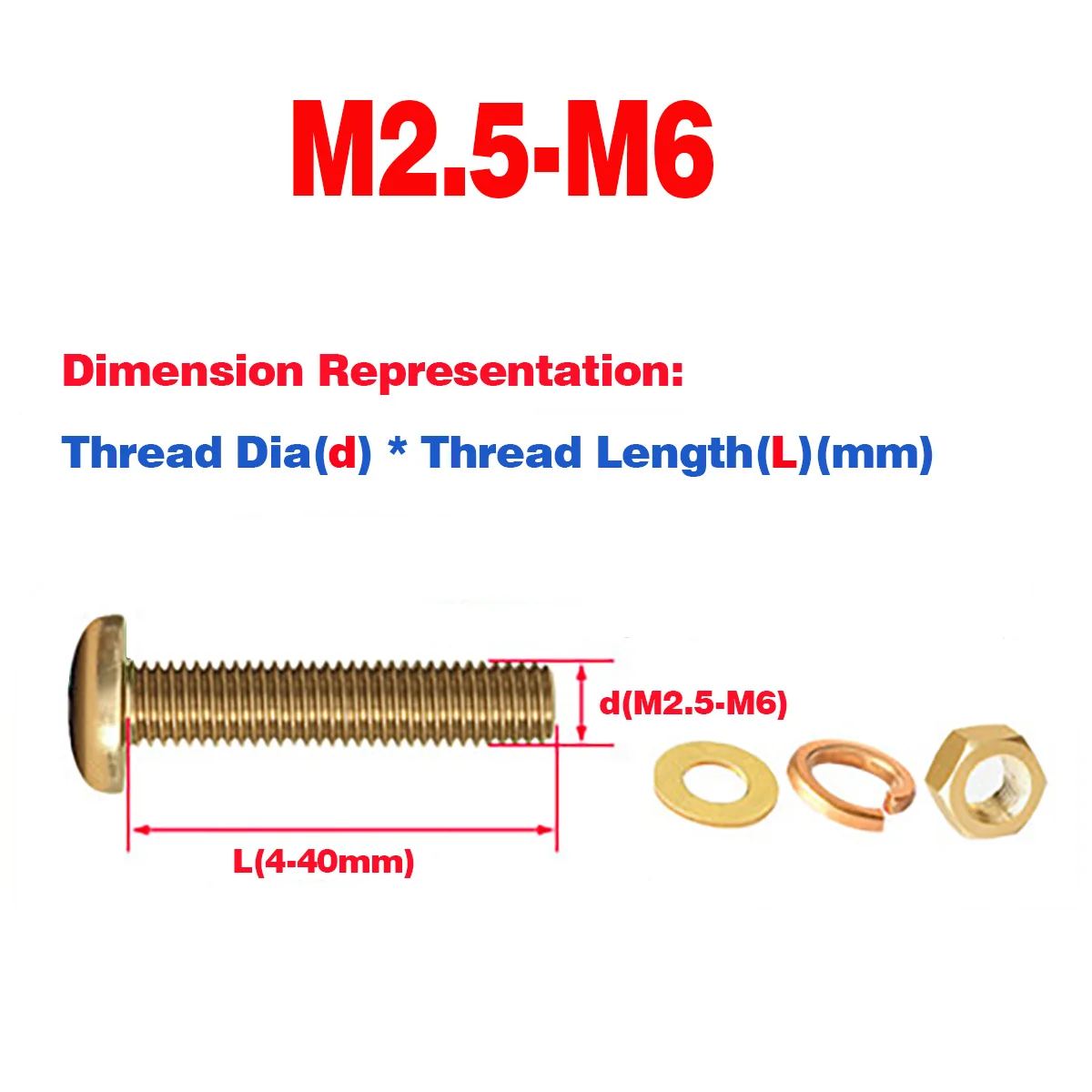 

Copper Pan / Round Head Phillips Screw, Nut, Flat / Spring Washer Set M2.5-M6