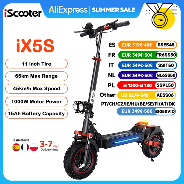 iScooter iX5s Electric Scooter 15Ah 1000W Powerful Kick Scooter Anti-skid Off Road Pneumatic Tire 65km Range 45km/h eScooter 1
