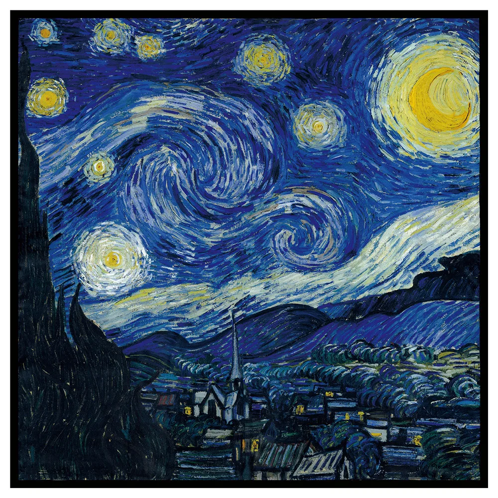 90cm Starry Sky Imitation Twill Fashion Silk Scarf Square Women Hijab Bandana Foulard Head Scarf Van Gogh Oil Painting Kerchief 3
