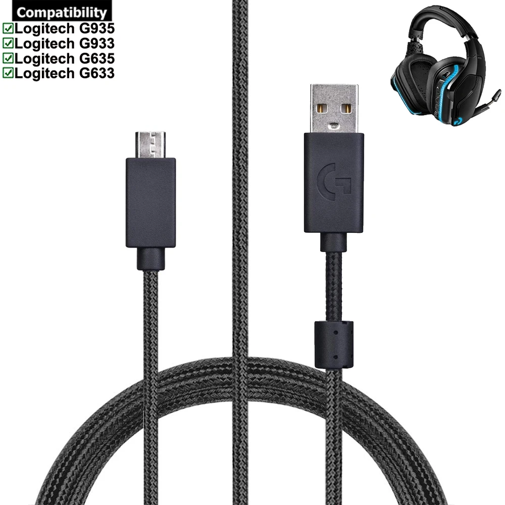 Ofc Nylon Trançado Substituição Usb Carregamento Cabo de Dados de Áudio Cabo de Extensão para Logitech G635 G633 G933 G935 G633s G933s Headsets