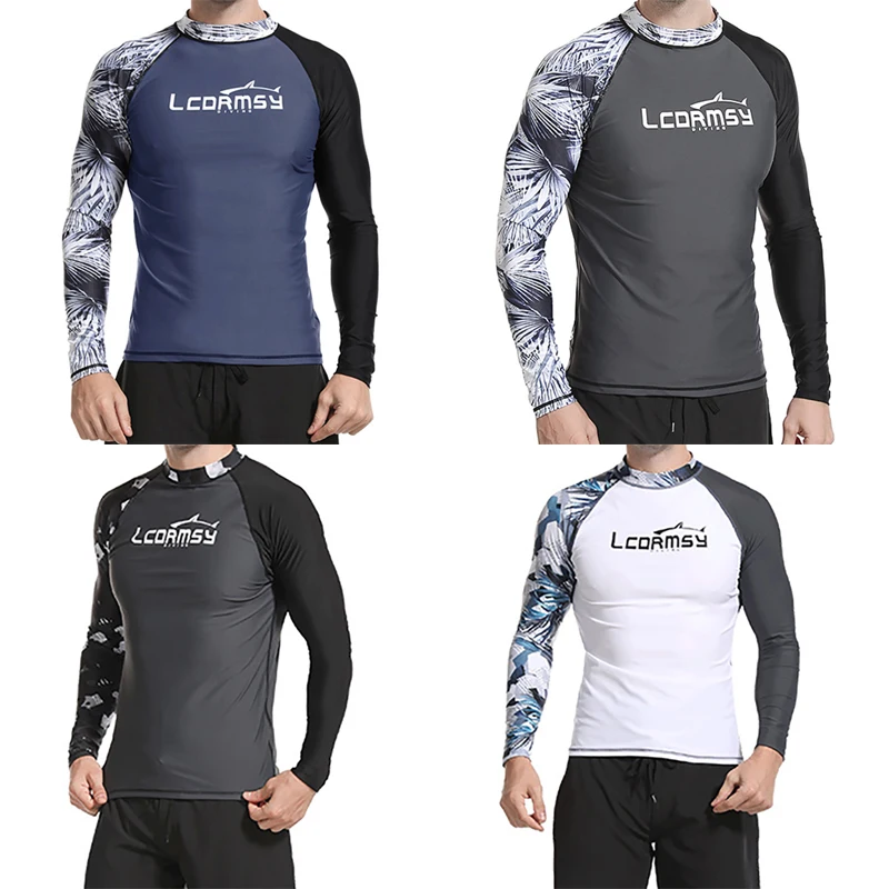 

Summer Men's Fashion High-Elastic Comfortable Shirt Long Sleeve Surfing Swimsuit Top Water Sports Fitness Quick-Drying UPF 50+