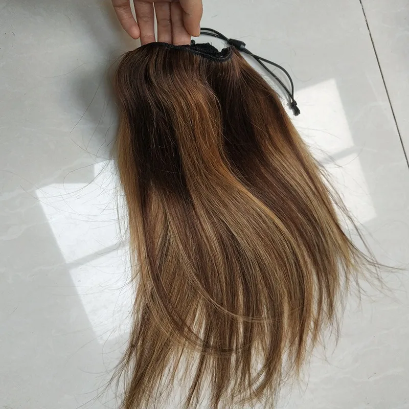 고품질 인모 하이라이트 피아노 컬러 P4/27 대비색 드로스트링 포니테일 스트레이트 포니테일 유행하는 스타일