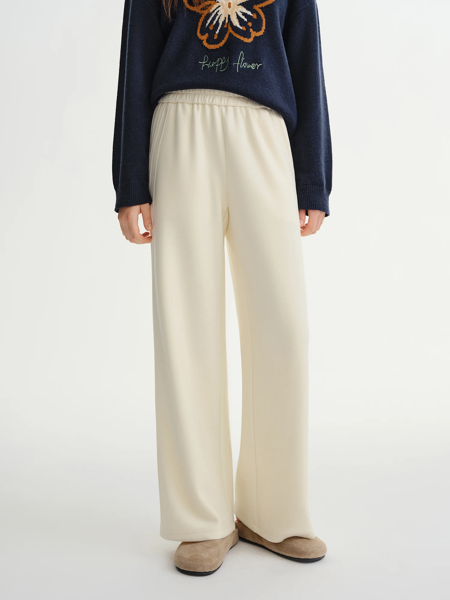 DUSHU Plus Size Women's Elastic Waist Relaxed Fit Fashion Wide Leg Casual Pants 2025 Winter New Arrival Cloud Layers Collection