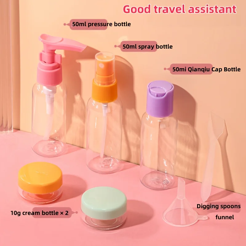 Travel Toiletry Bottle Set - 7-Piece Refillable Leakproof Lightweight Containers for Camping and Gym Essentials