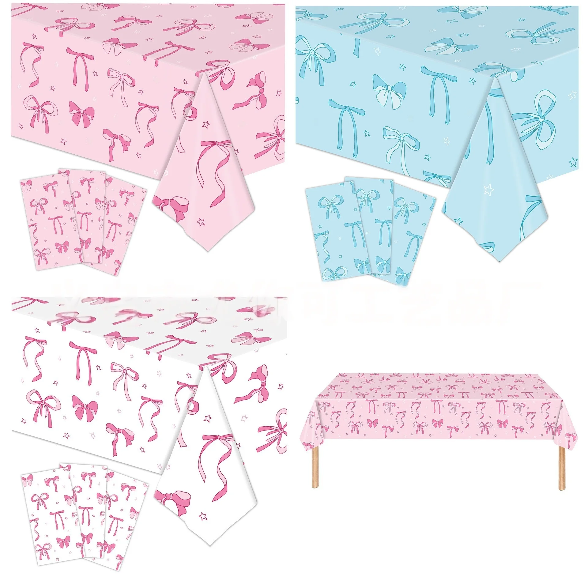 thumbnail image 2 of 4 Pieces Pink Bow Tablecloths Theme Tablecover For Birthday Party, Girl... 2 of 10