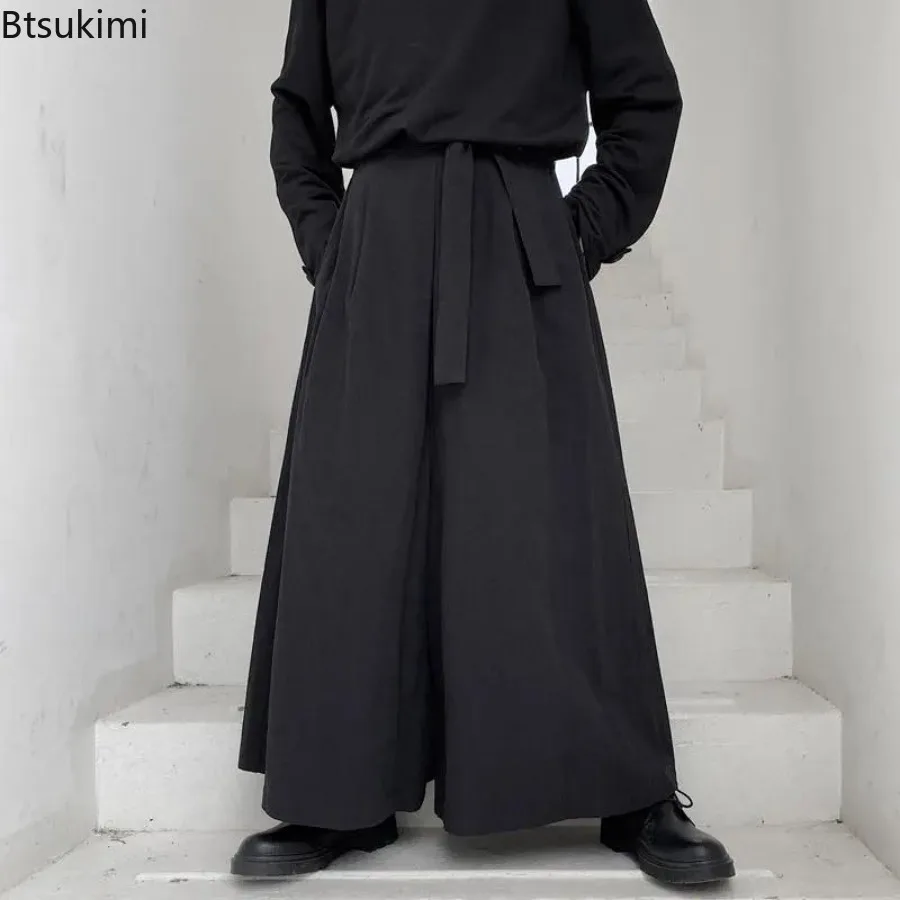 Wide Leg Pants Men Chinese Style Hanfu Kimono Tang Suit Casual Trousers