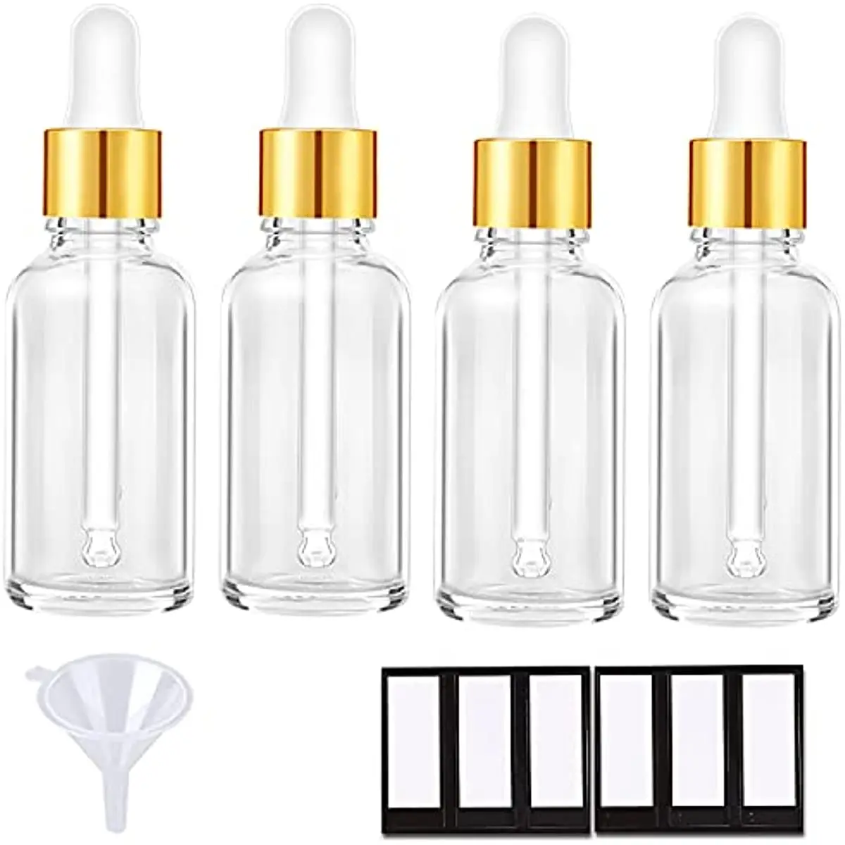 

Eye Dropper Bottle 1 oz 4 Pack Clear Glass Bottles 30ml with Golden Caps Empty Tincture Serum Bottles for Essential Oils Perfume