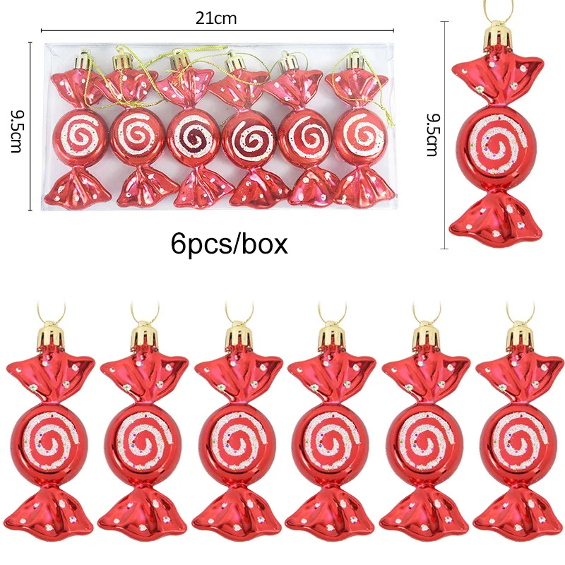 thumbnail image 1 of 6 piezas/caja de colgante de árbol de Navidad, estrella roja, copo de nieve de caramelo, adorno de bola de Navidad, Año Nuevo 2025, decoración del hogar, regalo de Navidad 2024, 1 of 5