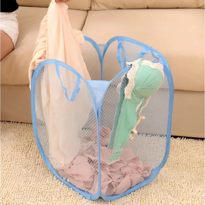 Nylon Mesh Fabric Laundry Storage Basket For Toy Foldable Washing Basket Dirty Clothes Sundries Basket Box 2