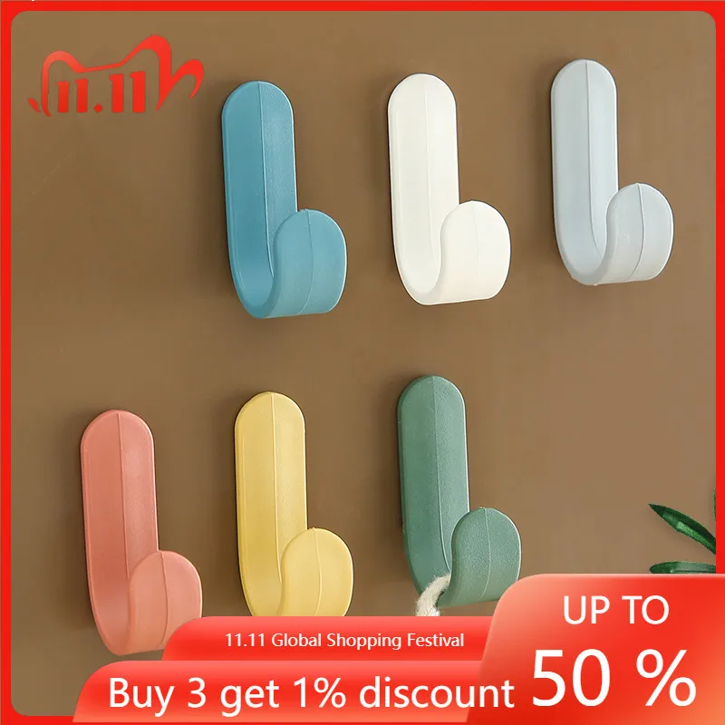 

Simple J-shaped hook wall mounted Nordic style no punching hook no punching strong adhesive toilet towel load-bearing wall hook