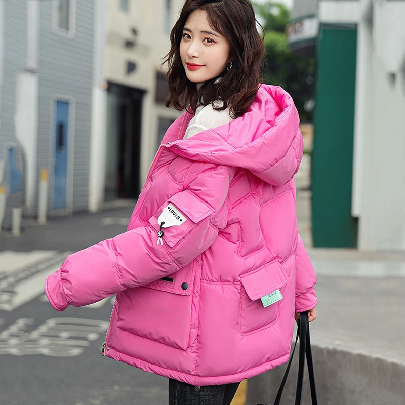 

Women Warm Parka 2024 New Winter Thicke Bread Clothing Female Overcoat Fashion Loose Pocket Hooded Down Cotton Jacket Outerwear