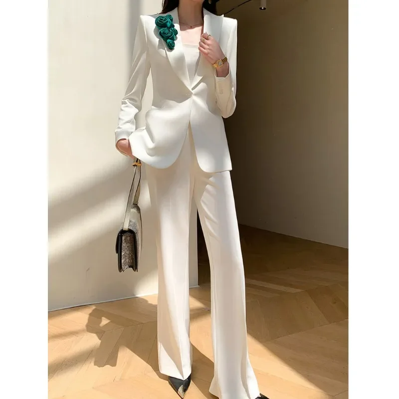 Women's Spring Autumn Fashion Temperament Goddess Fan Pants Suit 2023 New Business Women Clothing Two Piece Set Leisure Jacket