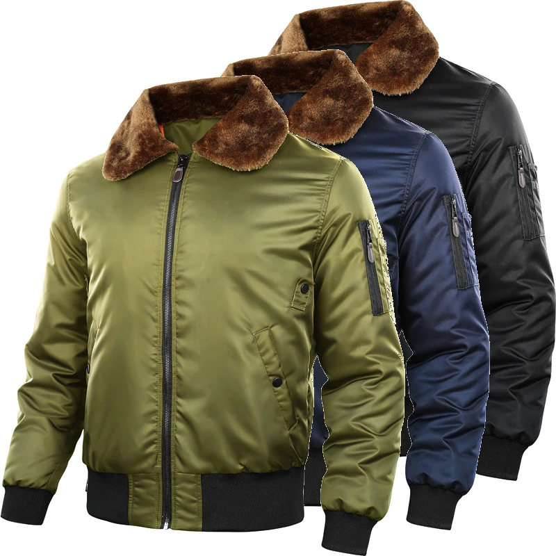 

Turnover Collar Thickened Men's Warm Flying Jackets Windproof Waterproof Solid Long Sleeve Classic Jacket Trendy Affordable Coat