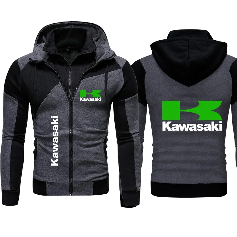 2024 Men's Motorcycle Jacket Zippered Sweater Pullover Racing Jacket Outdoor Sports Shirt Kawasaki Clothing