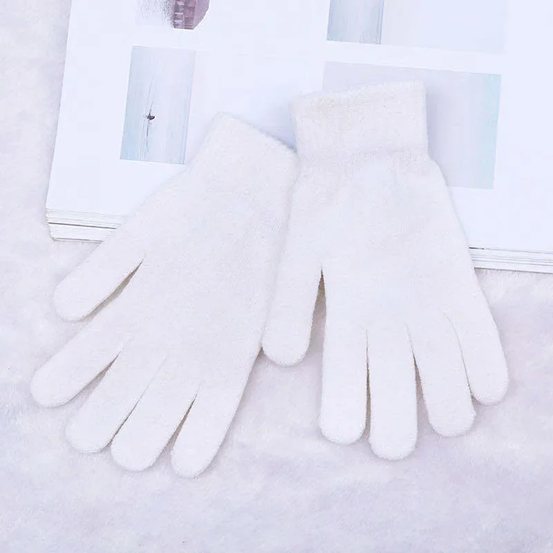 Women winter gloves Knitted Solid Autumn Winter Hand Warmer Thicken Lining Skiing Short Wrist Female Full Fingered Mittens