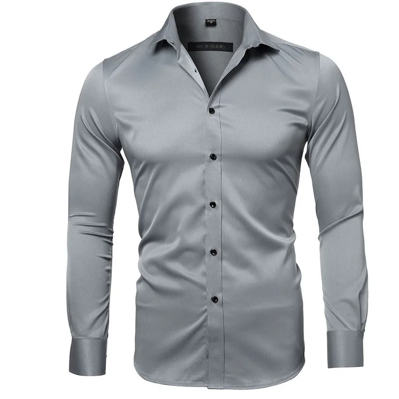 

Men's Shirt Autumn and Winter New Business Men's Solid Color Stretch Bamboo Fiber Long Sleeve Shirt Custom GD-CT