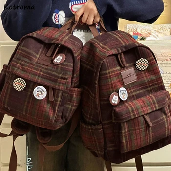 Zaino scozzese Donna Autunno Inverno Moda vintage Dolce College Girls Ulzzang Zaino di grande capacità Texture Outdoor Casual