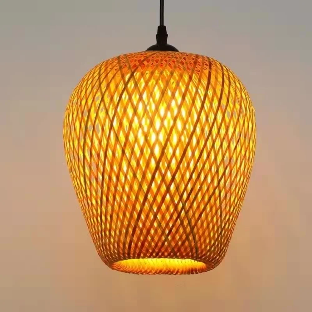 Hand Knitted Chinese Style Weaving Hanging Lamps 18/19/30cm Restaurant Home Decor Lighting Fixtures Bamboo Pendant Lamp 4