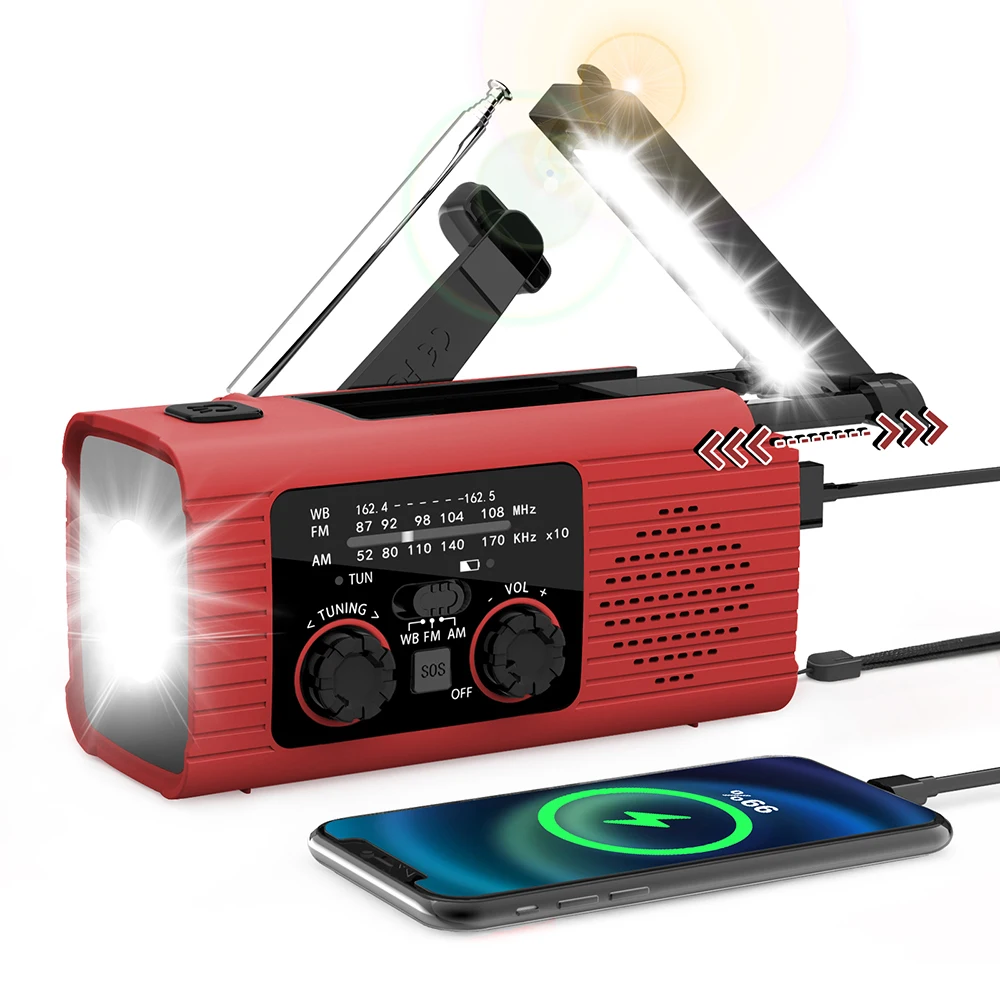 Rechargeable electric radio function emergency light solar charging LED outdoor flashlight