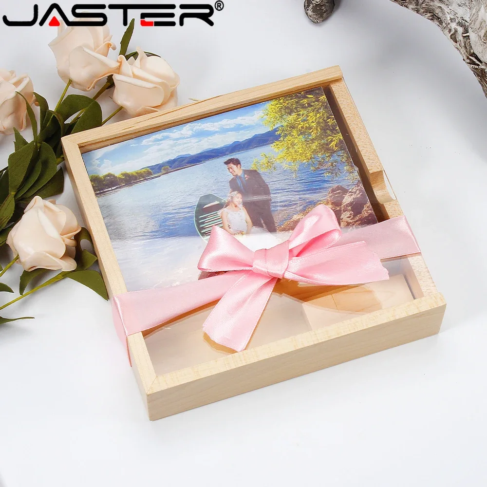 JASTER Wooden Photo Album USB 2.0 Flash Drive, Maple Wood Custom Logo Memory Stick, 128GB 64GB 32GB, Creative Gift