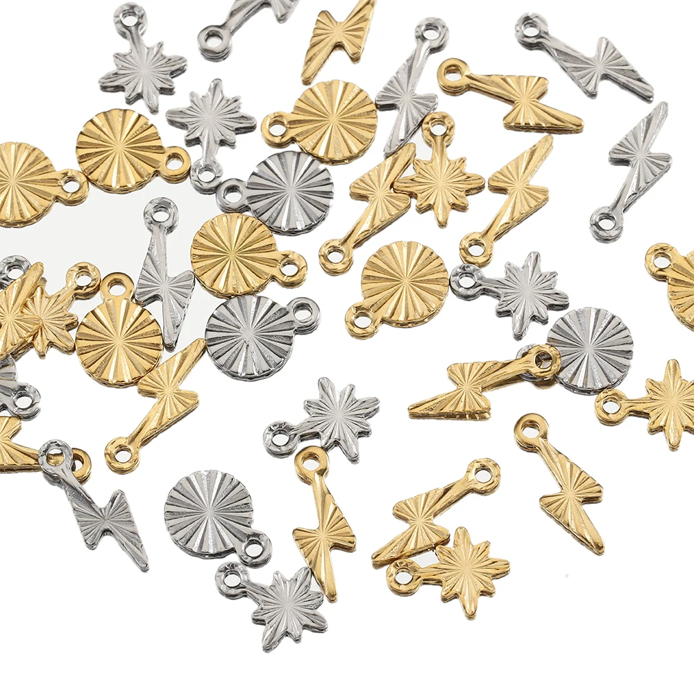 50 Stück Edelstahl kleine Schneeflocke rund Blitz Charms vergoldet Ohrringe Schmuckherstellung DIY Zubehör Bulk Großhandel – Detail 6