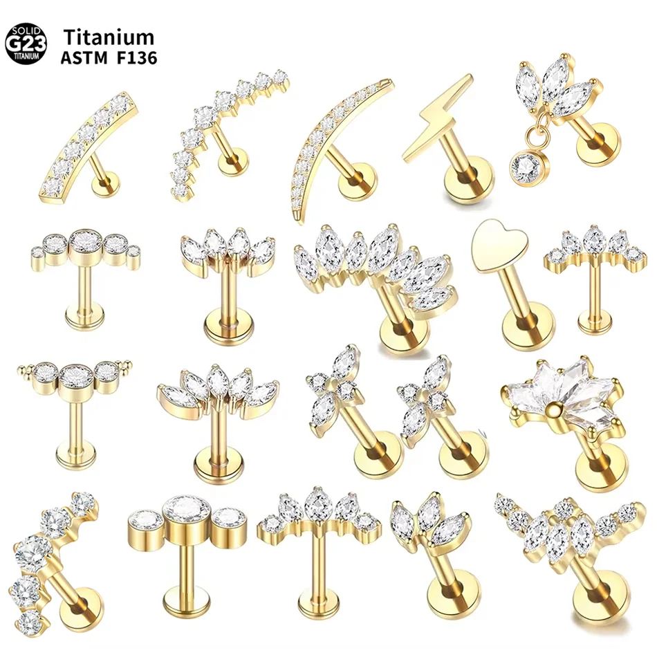 1 STÜCK Implantatqualität Titan Zirkon Ohrstecker Innengewinde Stern Labret Piercing Lip Monroe Helix Tragus Piercing Schmuck