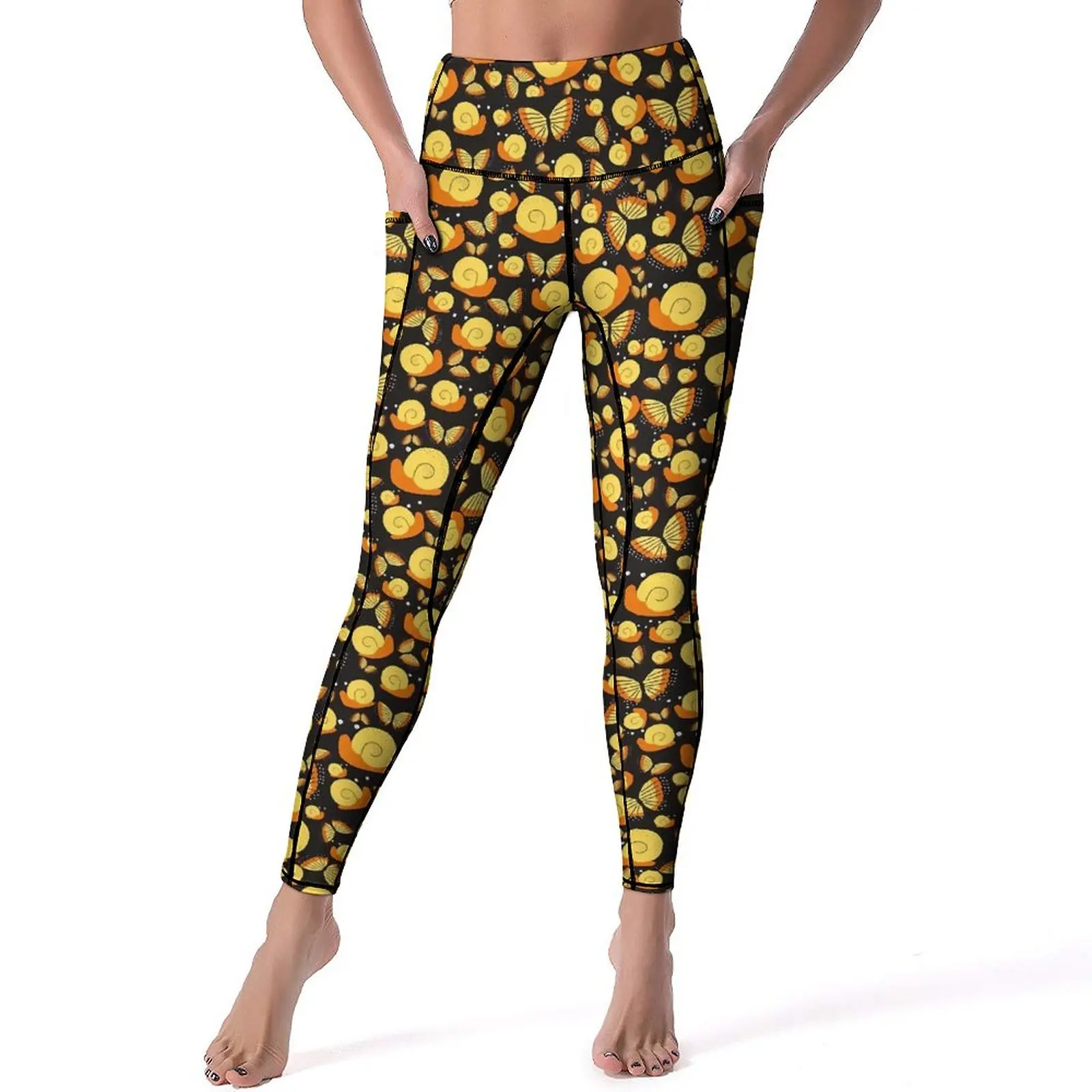 

Gold Snail Print Yoga Pants Sexy Butterfly Shell Design Leggings Push Up Fitness Leggins Lady Elegant Elastic Sport Legging