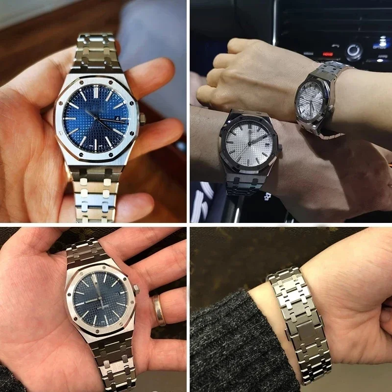 Elegant Two-Tone Stainless Steel Watch Band Bracelet with Folding Buckle