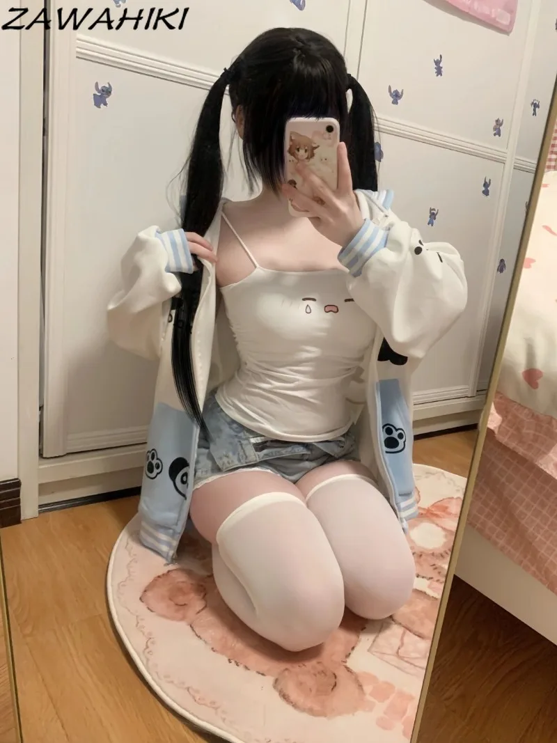 

Пикантные майки Y2k для женщин, белые милые Мультяшные женские топы, милые тонкие женские топы, японская однотонная короткая женская одежда