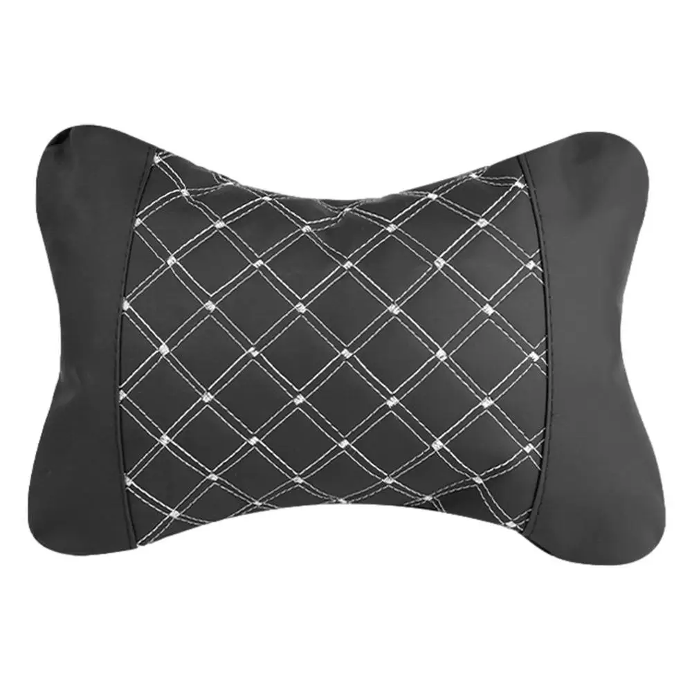 thumbnail image 1 of Reposacabezas de cuero sintético para coche, cojín de apoyo para el cuello, accesorios para el asiento, almohada de seguridad negra para coche, decoración universal, 1 of 5
