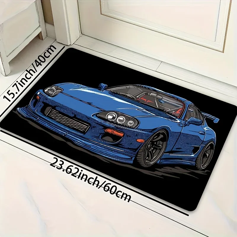 1pc Rectangle Racing Car Pattern Floor Mat For Living Room Bedroom