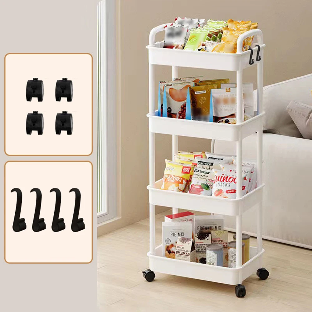3-4 Layers Of White Simple Plastic Splicing Receiving Rack, Bathroom Light Small Item Storage Trolley, Floor Standing Storage Ra 4
