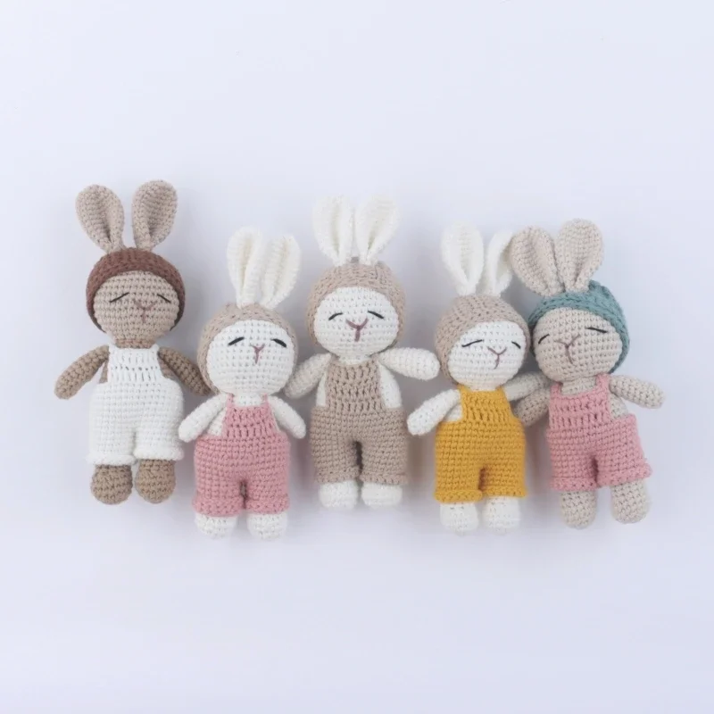

Ручная вязаная погремушка, игрушка для малышей, кролик ручной работы, спящий мультфильм, успокаивающая игрушка, пищалка, детский