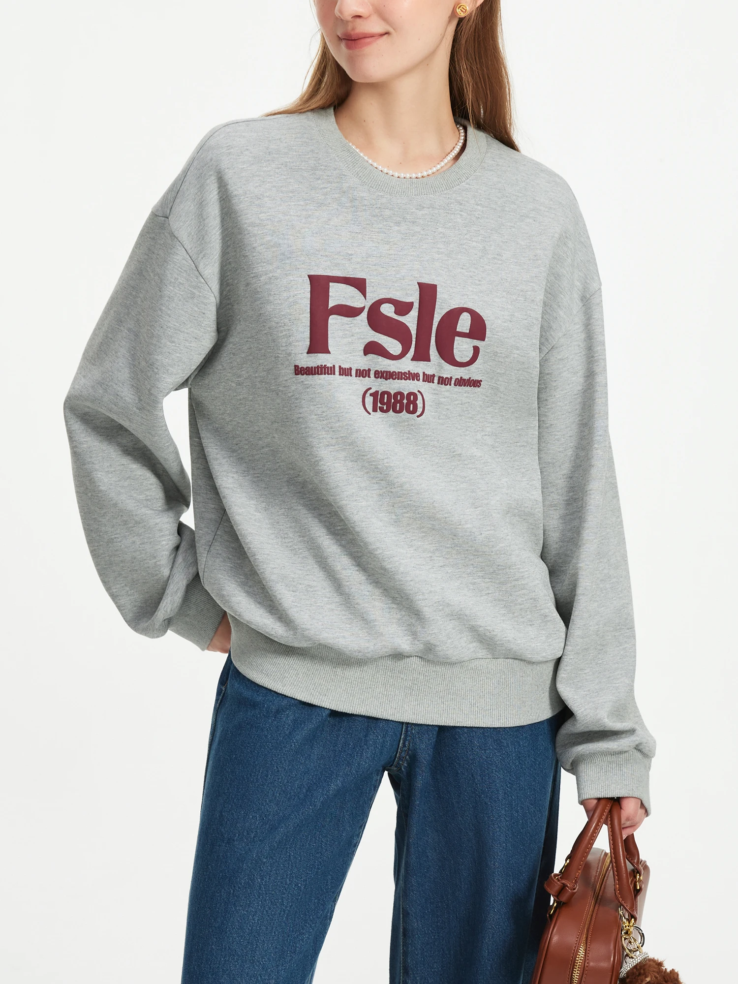 FSLE Office Lady Letter Printed Round Neck Hoodie for Women 2024 Autumn Collection New Retro Versatile Loose Top 24FS13242 4