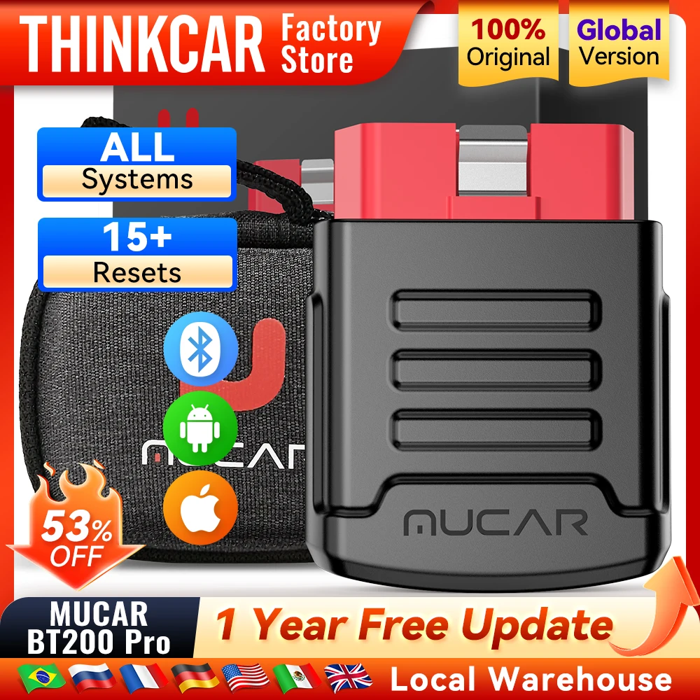 MUCAR BT200/BT200 PRO Bluetooth Car Diagnostic Tool Oil IMMO SAS 15 Reset OBD2 Scanner Auto Code Reader for Full System Diagnose