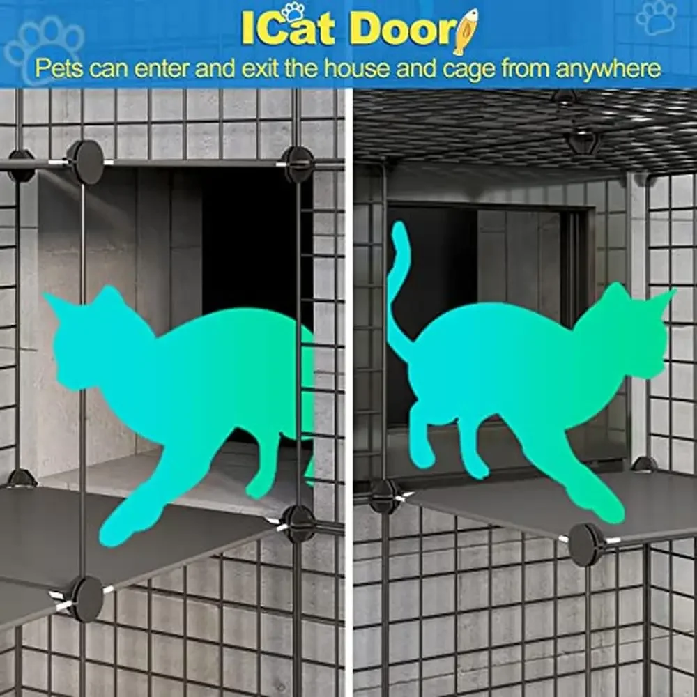 Outdoor Cat House Cages Enclosure with Super Large Enter Door Balcony Playpen Platforms DIY Kennels Robust Metal Frame Structure