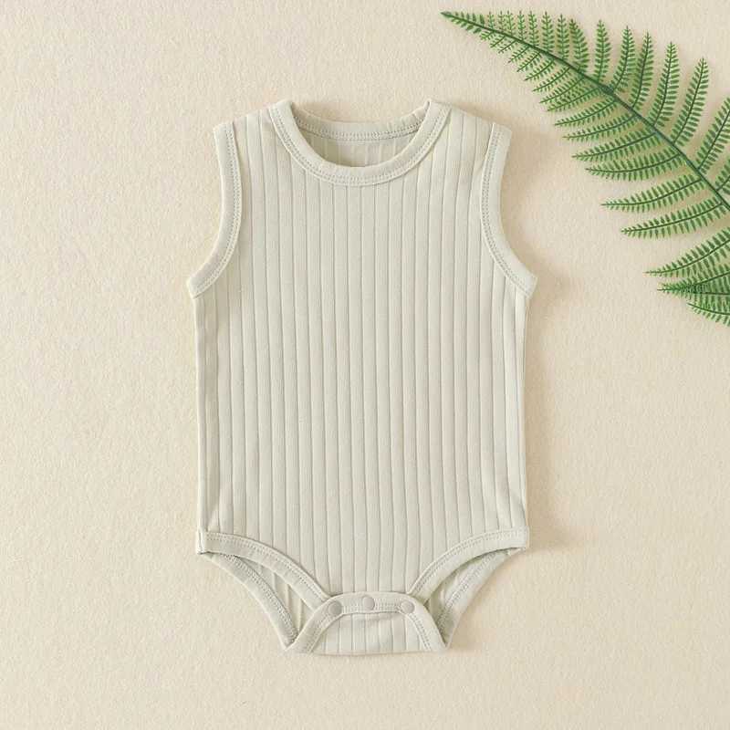 Newborn Baby Rompers Toddler Boys Girls Summer Ribbed Sleeveless Bodysuit Jumpsuit Pure Cotton Infant Knitted Romper Solid Color 2